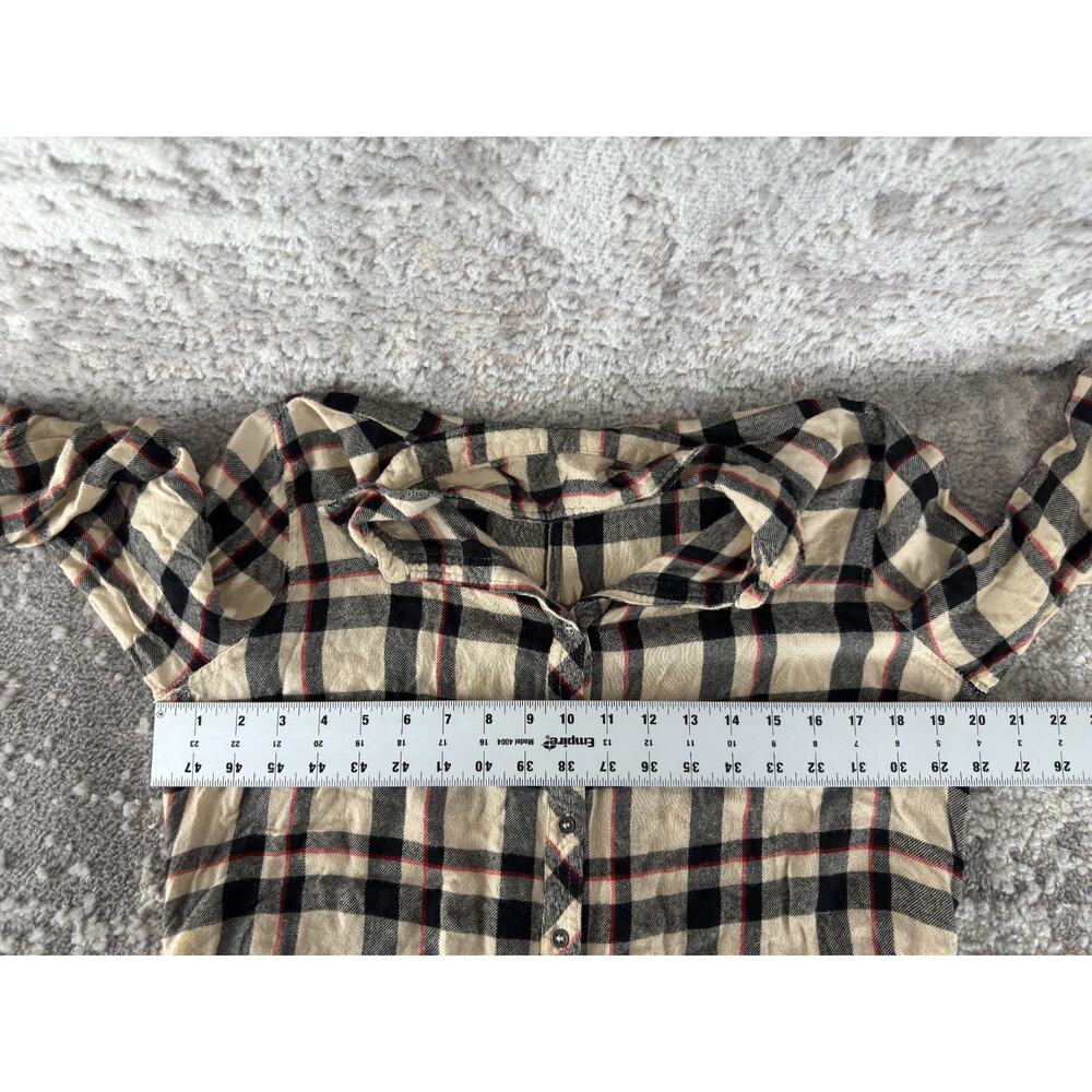 Hester & Orchard Size S Plaid V Neck Casual Button Top 3/4 Sleeve‎ Collar - Picture 5 of 9